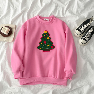 Bluză de damă în patru culori cu decolteu rotund și motiv de brad de Crăciun