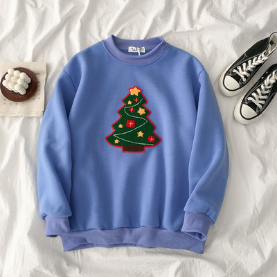 Bluză de damă în patru culori cu decolteu rotund și motiv de brad de Crăciun