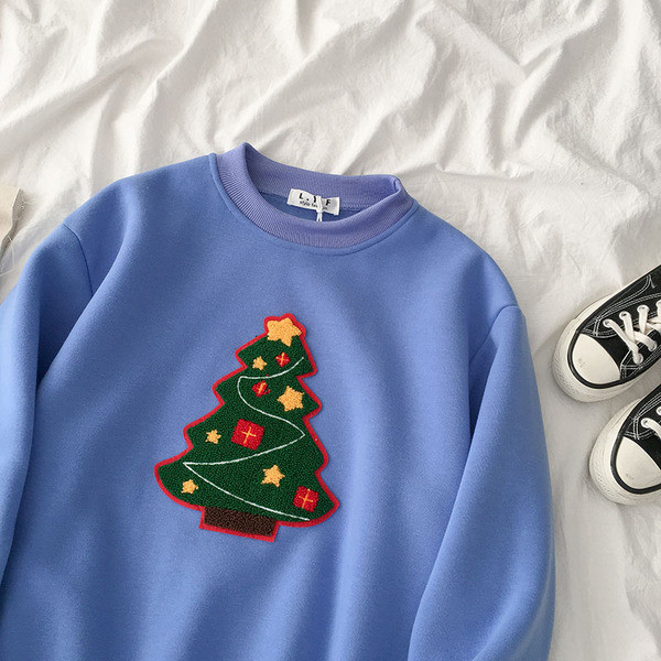 Bluză de damă în patru culori cu decolteu rotund și motiv de brad de Crăciun