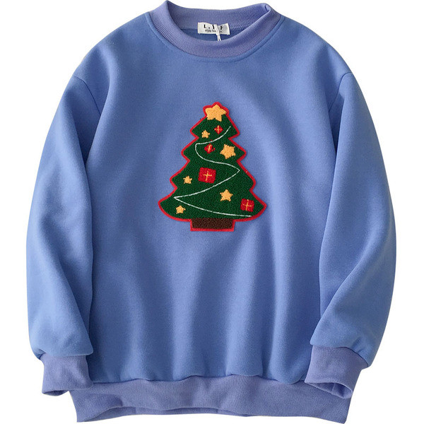 Bluză de damă în patru culori cu decolteu rotund și motiv de brad de Crăciun