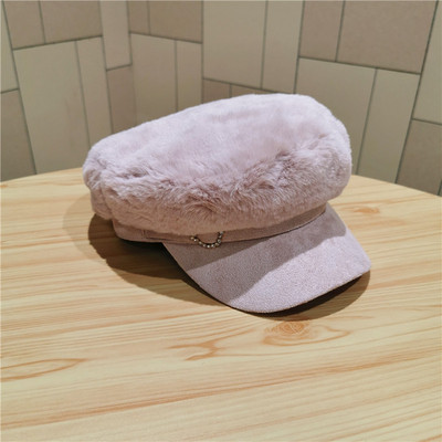 Γυναικείο χειμερινό χνουδωτό καπέλο  με γείσο και καφέ, μπεζ, μπλε, μαύρο και ροζ χρώμα