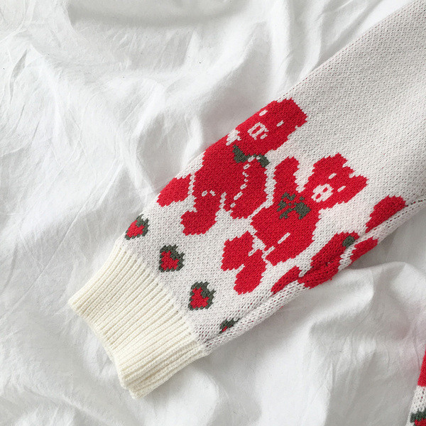 Karácsonyi női pulóver bézs és piros széles modellben