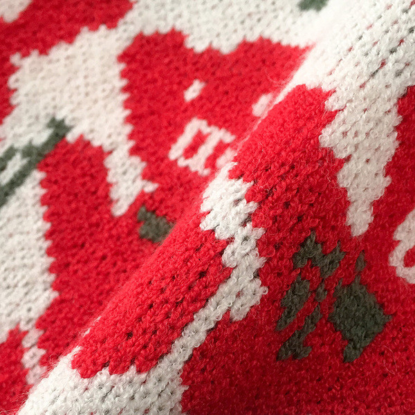 Karácsonyi női pulóver bézs és piros széles modellben