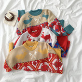 Női karácsonyi pulóver széles modell három színben, kerek nyakkivágással