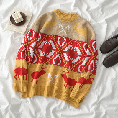 Női karácsonyi pulóver széles modell három színben, kerek nyakkivágással