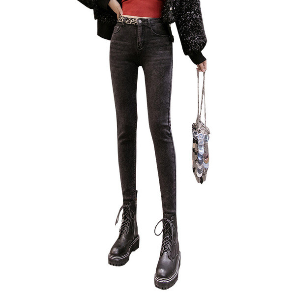 Blugi de dama moderni Model slim cu model leopard in albastru si negru