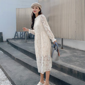 Hosszú, hétköznapi csipkeruha ovális nyakkivágással, fehér és fekete színben