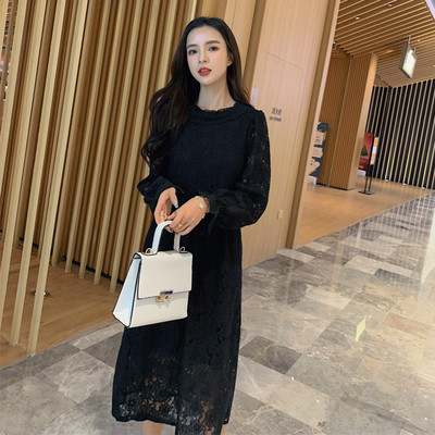 Hosszú, hétköznapi csipkeruha ovális nyakkivágással, fehér és fekete színben