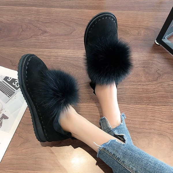 Pantofi casual de iarna de dama cu puf cu talpa plata in bej si negru