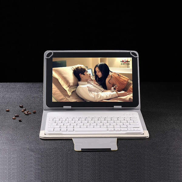 Univerzális összecsukható multifunkcionális ökobőr tok Bluetooth billentyűzettel táblagéphez fekete, barna, kék és szürke színben