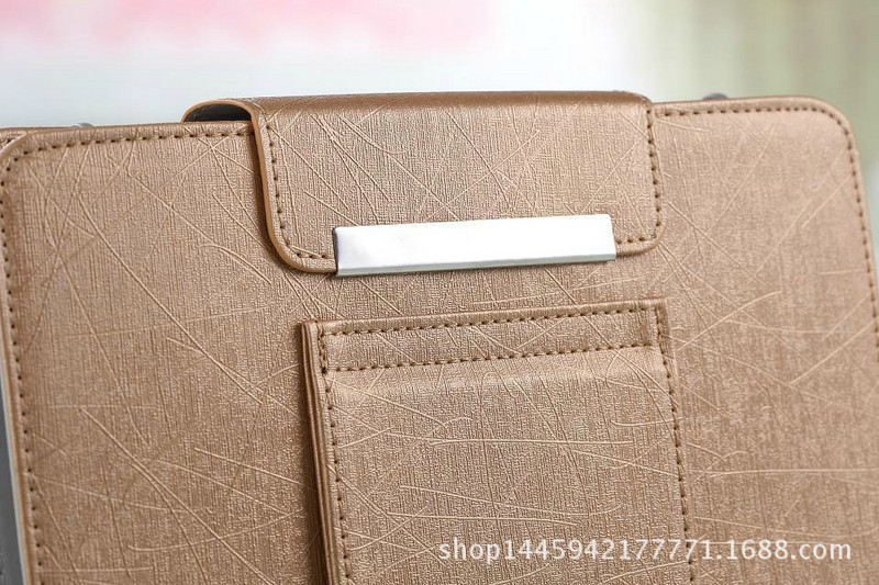 Univerzális összecsukható multifunkcionális ökobőr tok Bluetooth billentyűzettel táblagéphez fekete, barna, kék és szürke színben