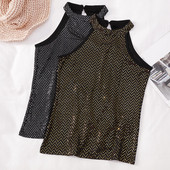 Μοντέρνο γυναικείο αμάνικο με στρογγυλό ντεκολτέ και πούλιες σε ασημί και χρυσό χρώμα