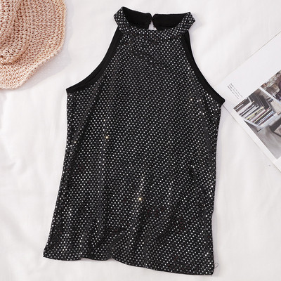 Μοντέρνο γυναικείο αμάνικο με στρογγυλό ντεκολτέ και πούλιες σε ασημί και χρυσό χρώμα