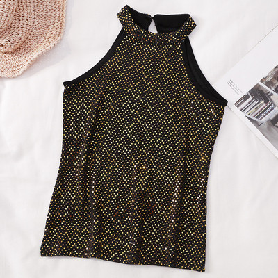 Μοντέρνο γυναικείο αμάνικο με στρογγυλό ντεκολτέ και πούλιες σε ασημί και χρυσό χρώμα