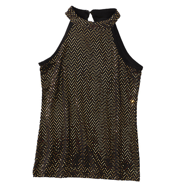 Μοντέρνο γυναικείο αμάνικο  με στρογγυλό ντεκολτέ και πούλιες σε ασημί και χρυσό χρώμα