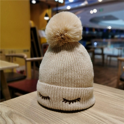 Pălărie de iarnă pentru femei cu căptușeală moale și puf în alb, bej, roz, roșu, negru și maro