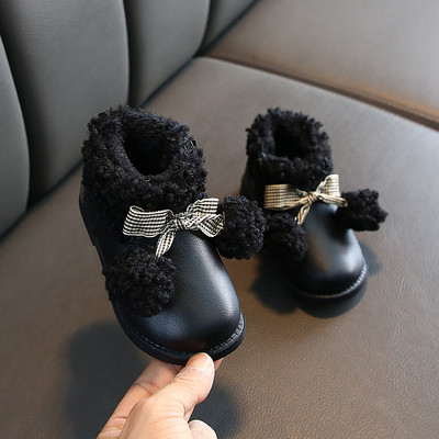 Cizme pentru fete pentru copii cu puf și căptușeală moale în roz, alb și negru