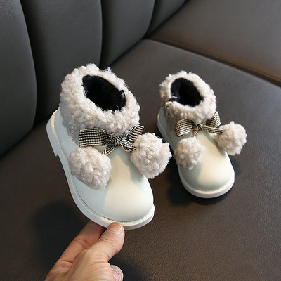 Cizme pentru fete pentru copii cu puf și căptușeală moale în roz, alb și negru