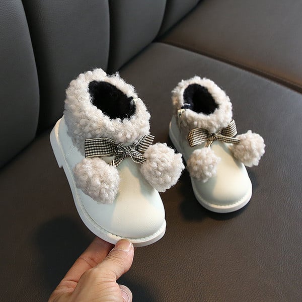 Cizme pentru fete pentru copii cu puf și căptușeală moale în roz, alb și negru