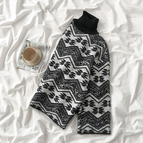 Női retro stílusú pulóver pólógallérral és hosszú ujjal