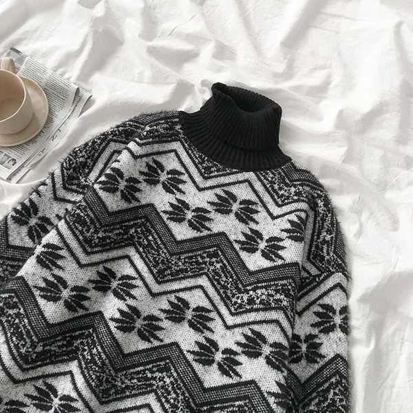 Női retro stílusú pulóver pólógallérral és hosszú ujjal