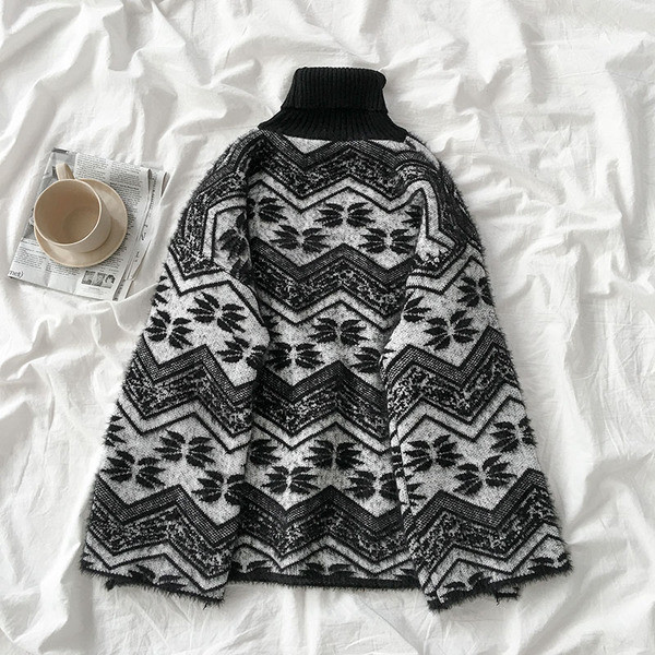 Női retro stílusú pulóver pólógallérral és hosszú ujjal