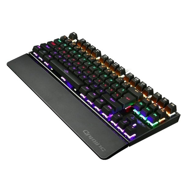 Механична геймърска USB клавиатура с 87 клавиша и LED светлина в черен цвят