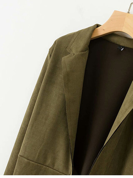 Късо пролетно-есенно палто от еко велур без закопчаване в зелен и кафяв цвят