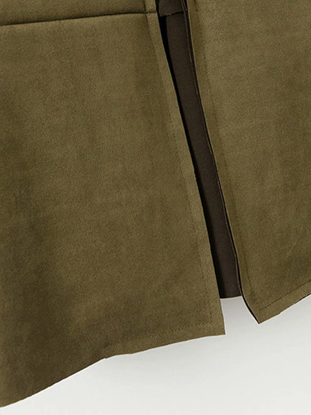 Късо пролетно-есенно палто от еко велур без закопчаване в зелен и кафяв цвят