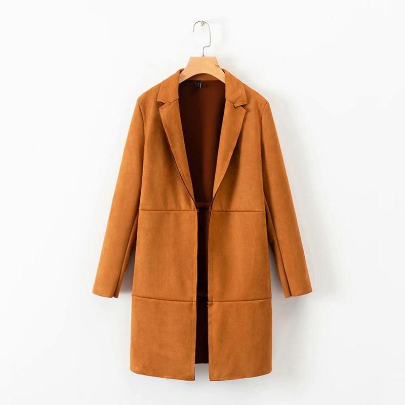 Късо пролетно-есенно палто от еко велур без закопчаване в зелен и кафяв цвят