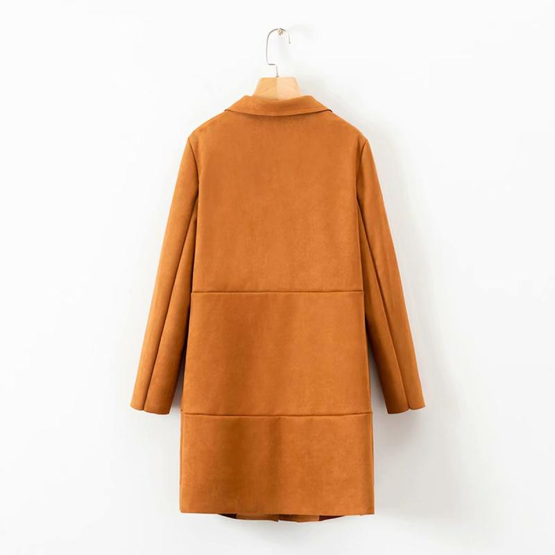 Късо пролетно-есенно палто от еко велур без закопчаване в зелен и кафяв цвят