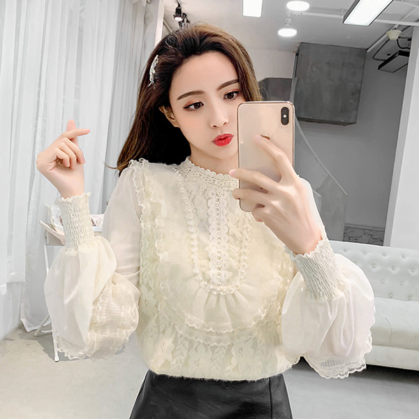 Stílusos női ing három színben, széles ujjakkal és gyöngyökkel