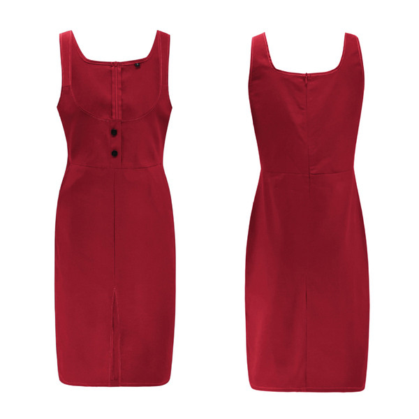 Μοντέρνο γυναικείο κοντό φόρεμα με λεπτούς ιμάντες και σχισμή σε κόκκινο, πράσινο, μπλε και λευκό χρώμα