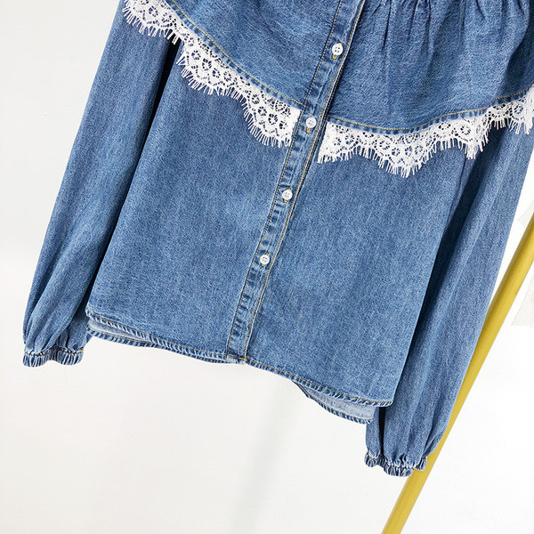 Camasa de dama din blugi cu bucle si dantela model lat