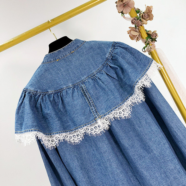 Camasa de dama din blugi cu bucle si dantela model lat