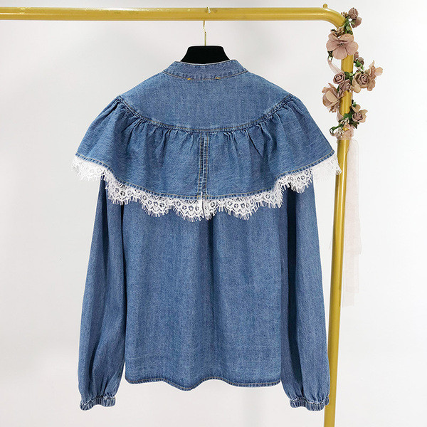 Camasa de dama din blugi cu bucle si dantela model lat