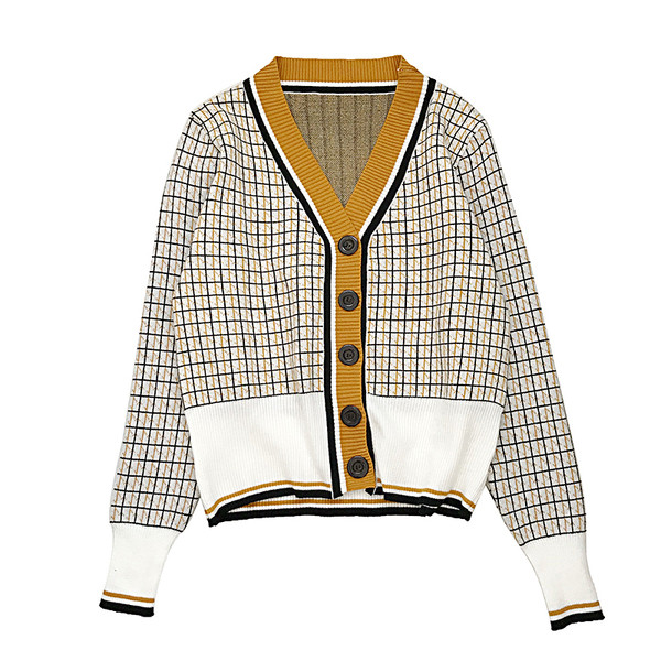 Retro stílusú női kardigán gombokkal és V-nyakkal