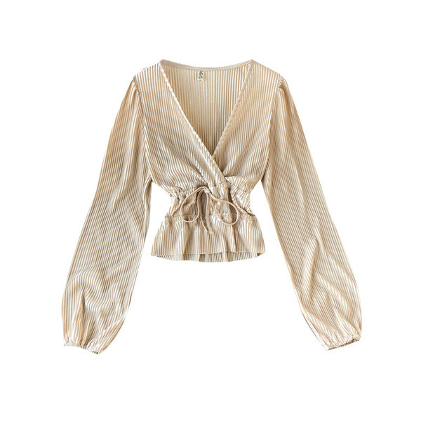 Modern női ing spitz nyakkivágással és nyakkendővel, négy színben