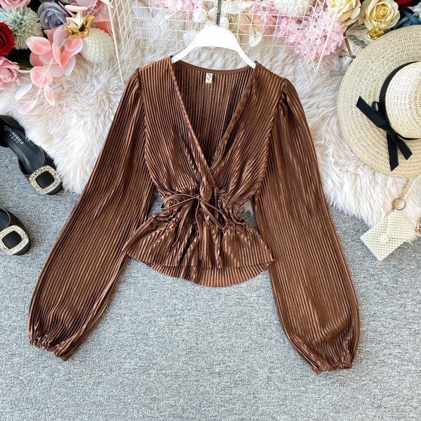 Modern női ing spitz nyakkivágással és nyakkendővel, négy színben