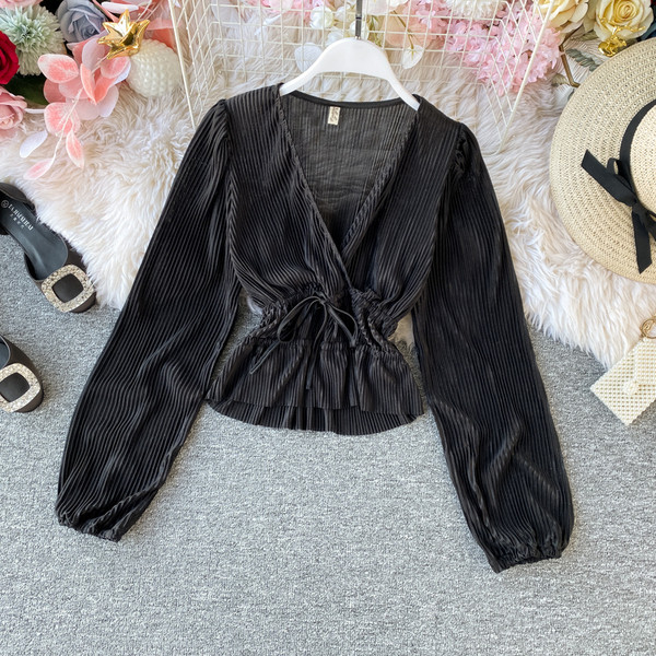 Modern női ing spitz nyakkivágással és nyakkendővel, négy színben