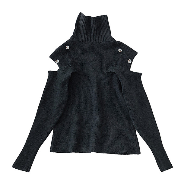 Modern női pulóver három színben, gombokkal és csupasz vállakkal