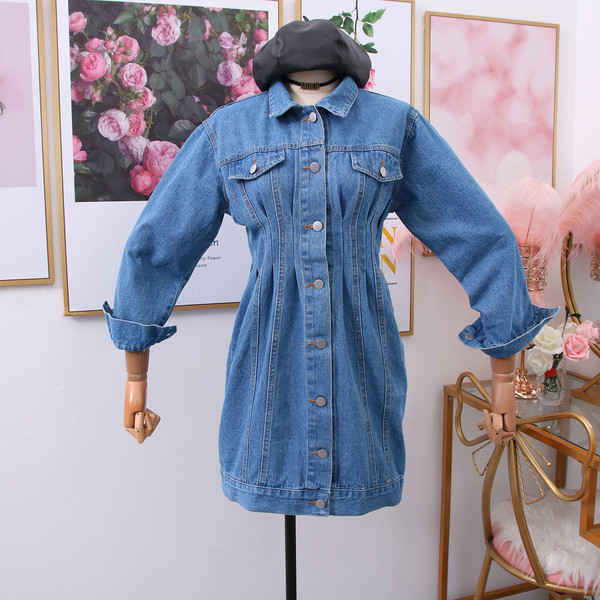 Új modell női farmer ruha klasszikus gallérral és gombokkal kék - retro stílusban