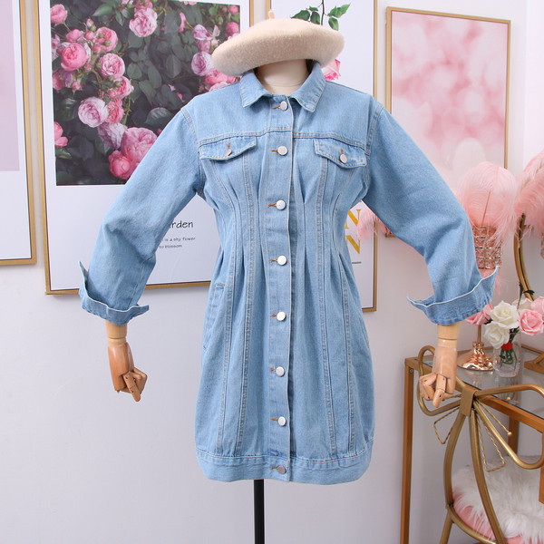 Új modell női farmer ruha klasszikus gallérral és gombokkal kék - retro stílusban