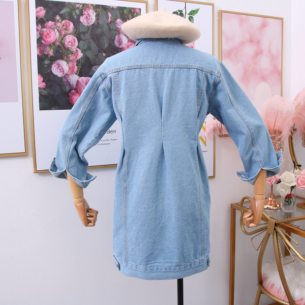 Új modell női farmer ruha klasszikus gallérral és gombokkal kék - retro stílusban