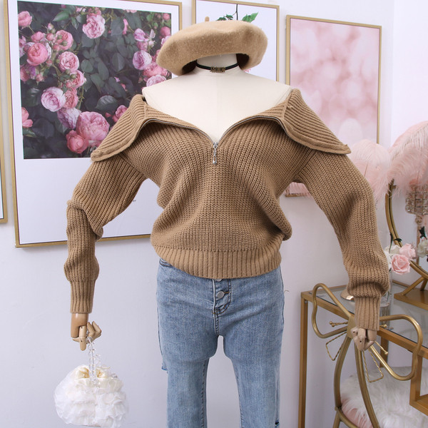 Γυναικείο χειμερινό πουλόβερ με φερμουάρ σε διάφορα χρώματα