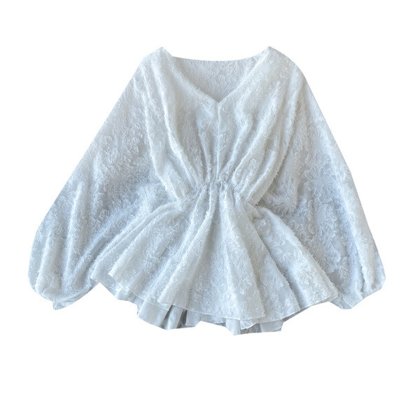 Modern női blúz spitz nyakkivágással és hosszú ujjú fekete, fehér és bézs színben