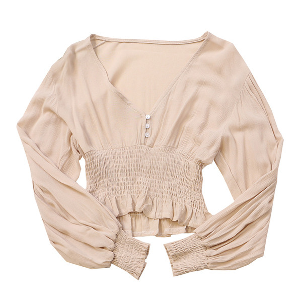 Κομψή γυναικεία μπλούζα σε διάφορα χρώματα με V-λαιμόκοψη και κουμπιά