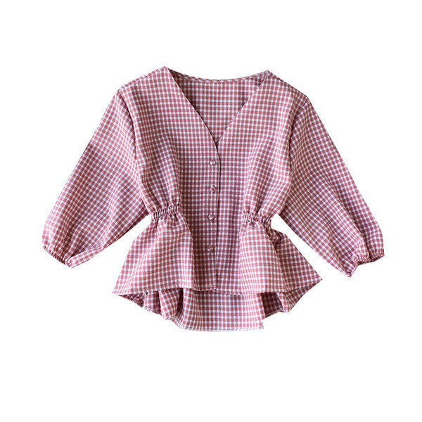 Cămașă de damă modernă în carouri cu nasturi și decolteu spitz în diferite culori