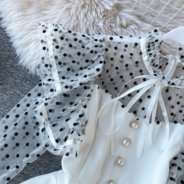 Ρετρό στυλ γυναικείο πουκάμισο με λευκό και μαύρο χρώμα με κορδέλα και μακρύ μανίκι