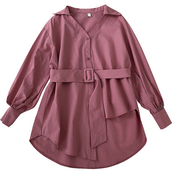 Női hosszú ing három színben V-nyakkal és övvel